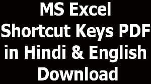 MS Excel Shortcut Keys PDF in Hindi & English Download