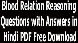 Blood Relation Reasoning Questions with Answers in Hindi PDF Free Download