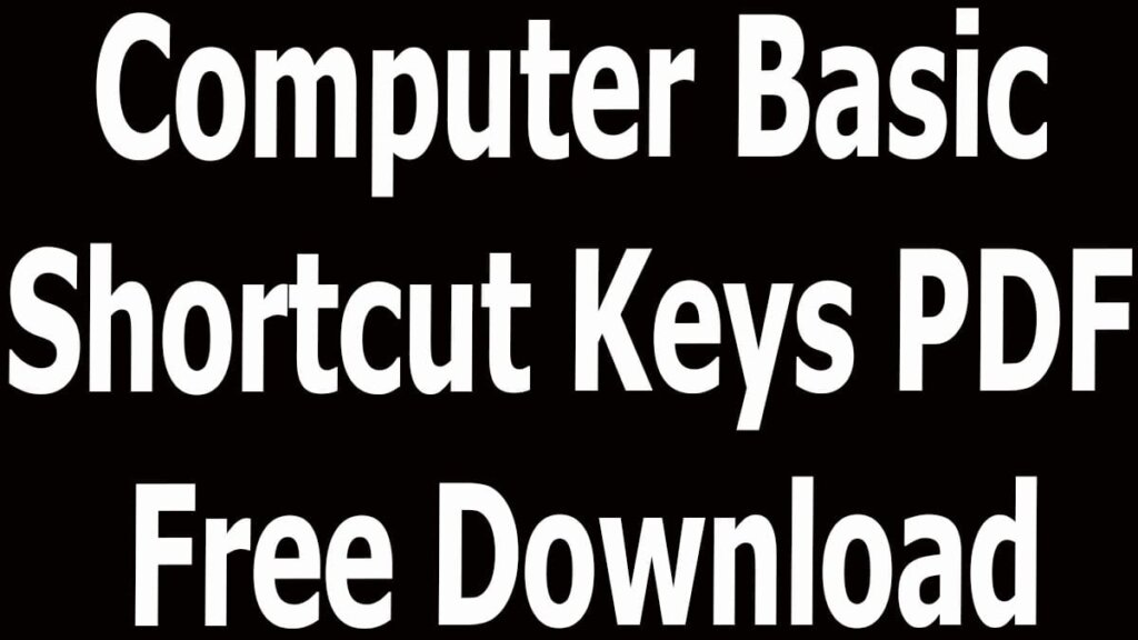 Computer Basic Shortcut Keys PDF Free Download